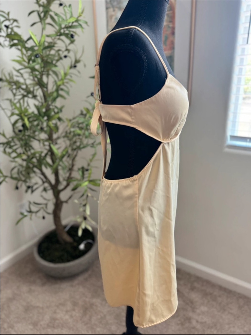 La Hearts Pale Yellow Satin Slip Dress with Spaghetti Straps - Picture 2 of 6